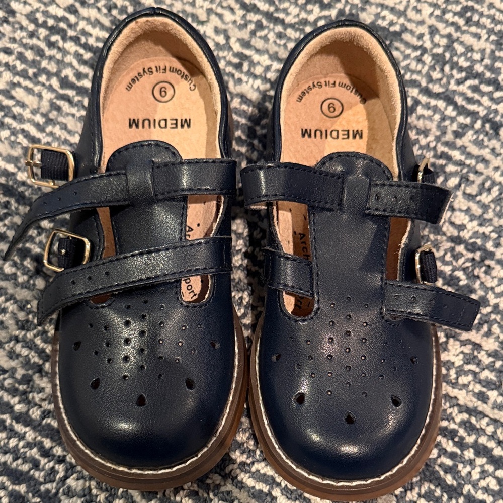 FootMates Navy Double-Strap Girls Dress Shoes